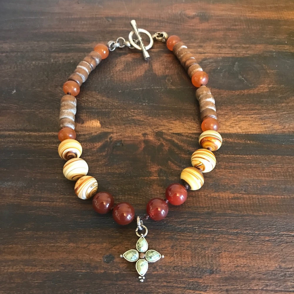 Lucky Brand necklace glass and wooden beads